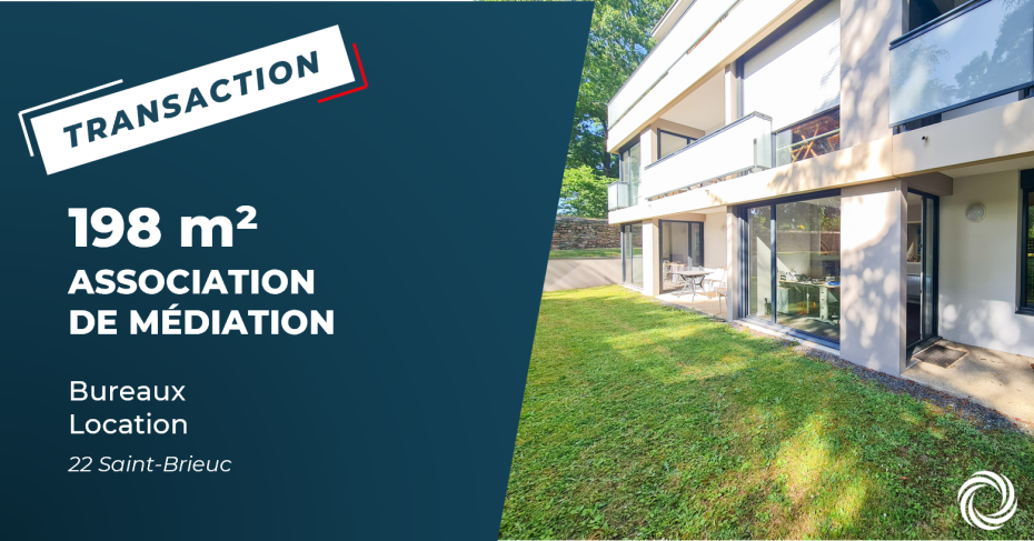 Transaction : Saint-Brieuc (22), l'association LE GUE loue 198 m² de bureaux dans un cadre paysagé