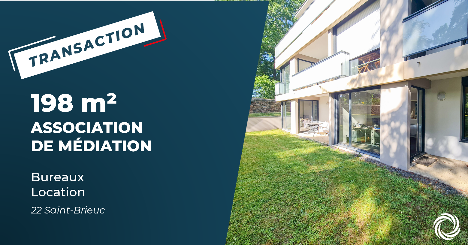 Transaction : Saint-Brieuc (22), l'association LE GUE loue 198 m² de bureaux dans un cadre paysagé