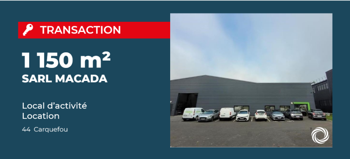 Transaction : Carquefou (44), Advenis loue un bâtiment d'activité de 1 150 m² à MACADA MACONNERIE